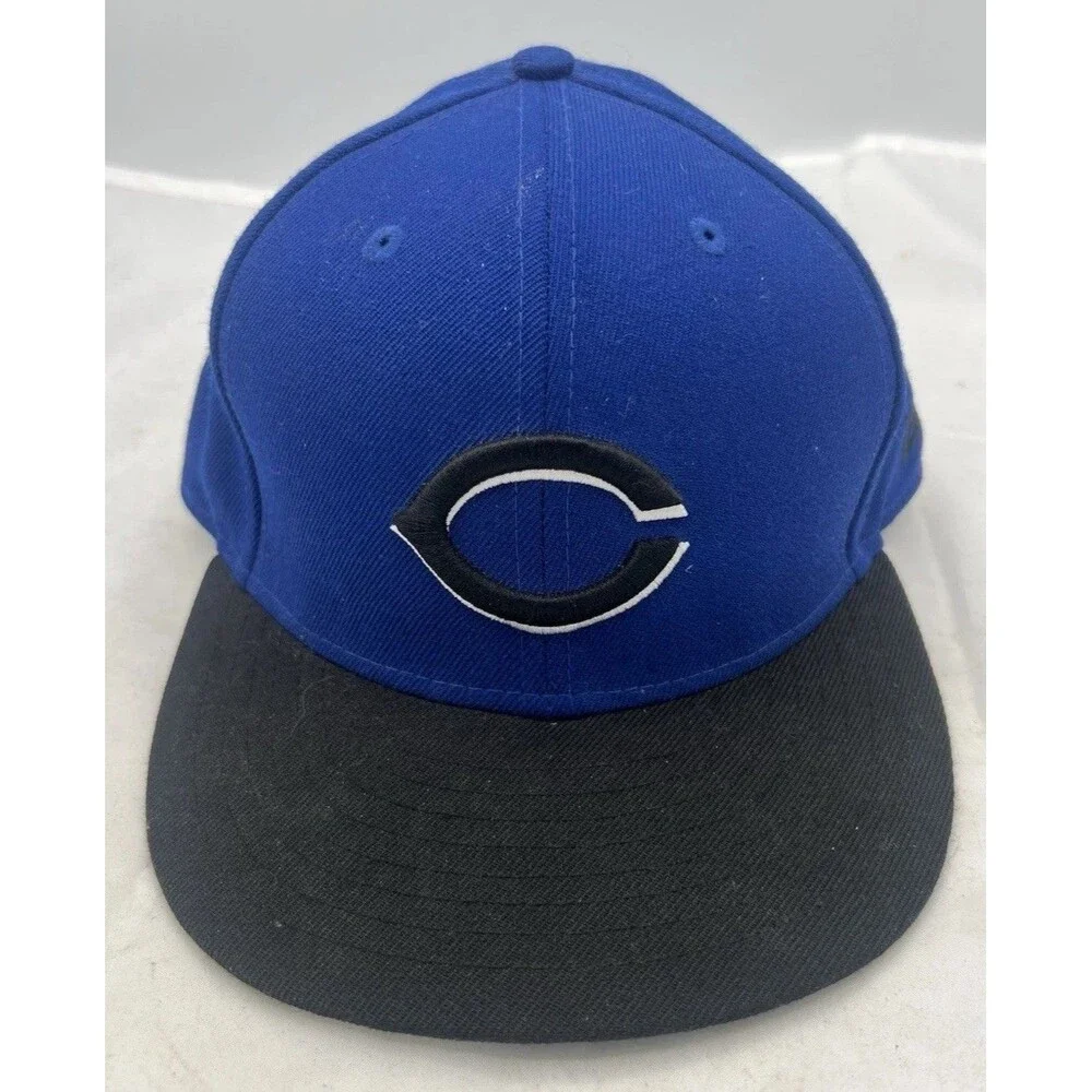 New Era 59FIFTY Cincinnati Reds Fitted Hat 7 1/8 Blue Black MLB Cap Rare